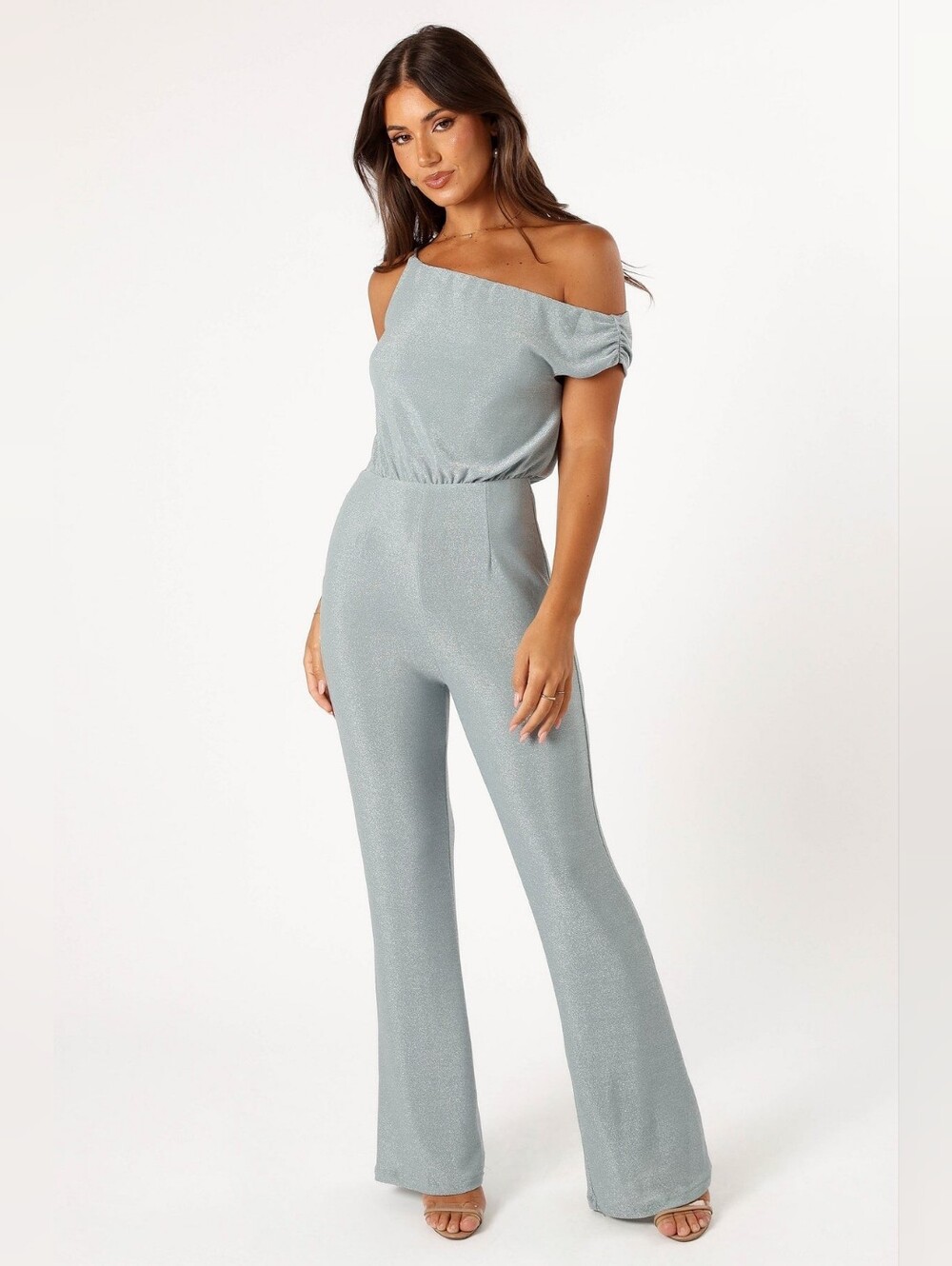 Silver Shimmery Wide-Leg Jumpsuit